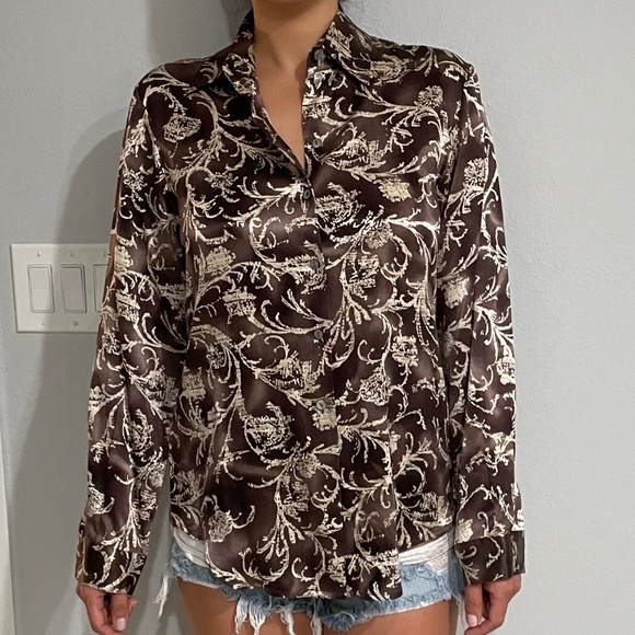 100% silk print blouse Sz 6 - Picture 1 of 3